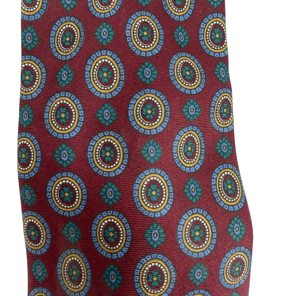 Park Lane Mens Burgundy Medallion‎ Print 100% Italian Silk Handmade Necktie Tie